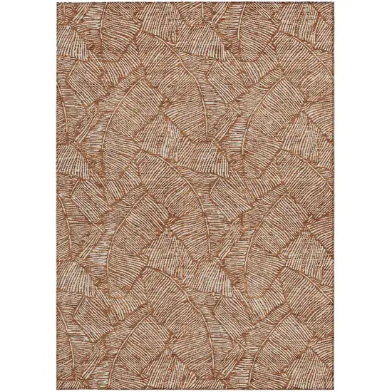 Copper And Beige Floral Washable Indoor Outdoor Area Rug Photo 8