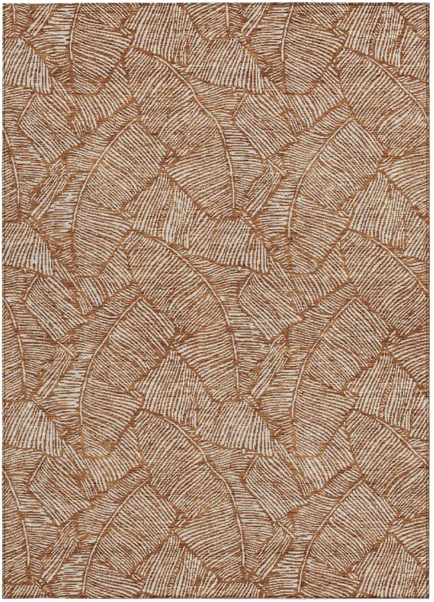 Copper And Beige Floral Washable Indoor Outdoor Area Rug Photo 8