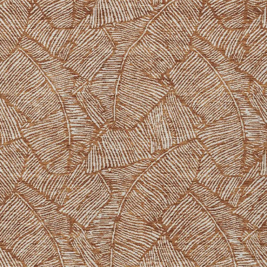 Copper And Beige Floral Washable Indoor Outdoor Area Rug Photo 7