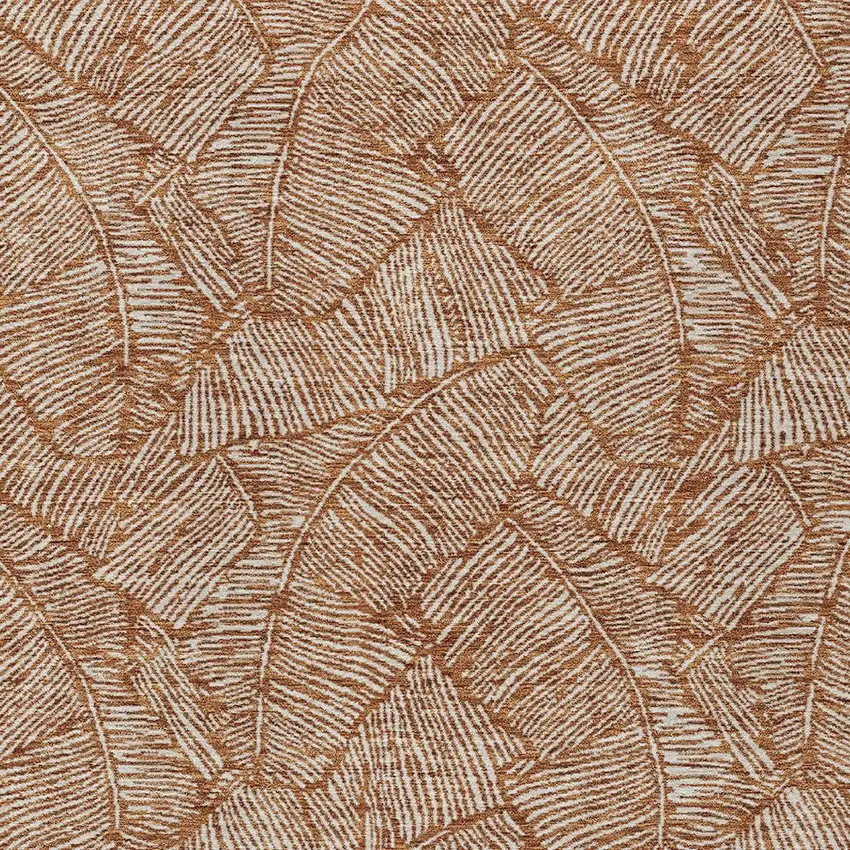 Copper And Beige Floral Washable Indoor Outdoor Area Rug Photo 7
