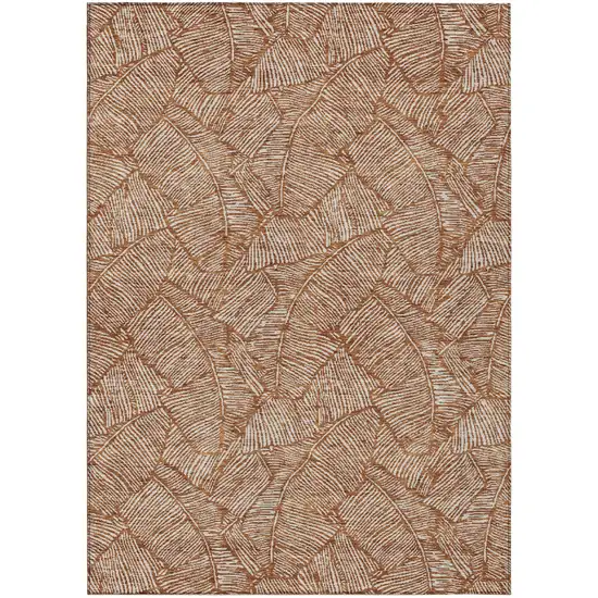 Copper And Beige Floral Washable Indoor Outdoor Area Rug Photo 2