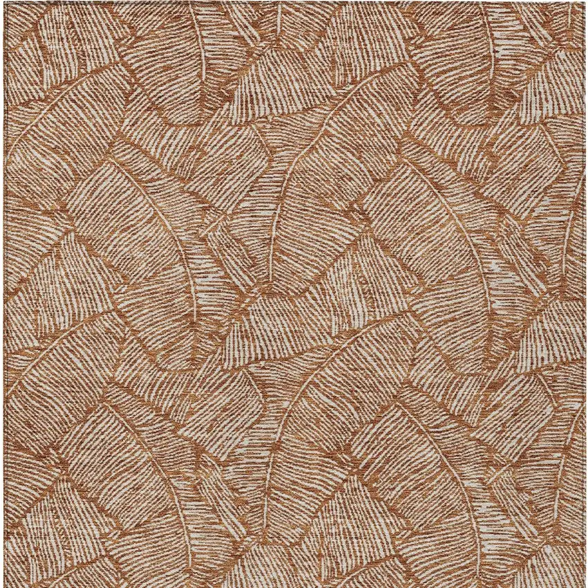 Copper And Beige Floral Washable Indoor Outdoor Area Rug Photo 8