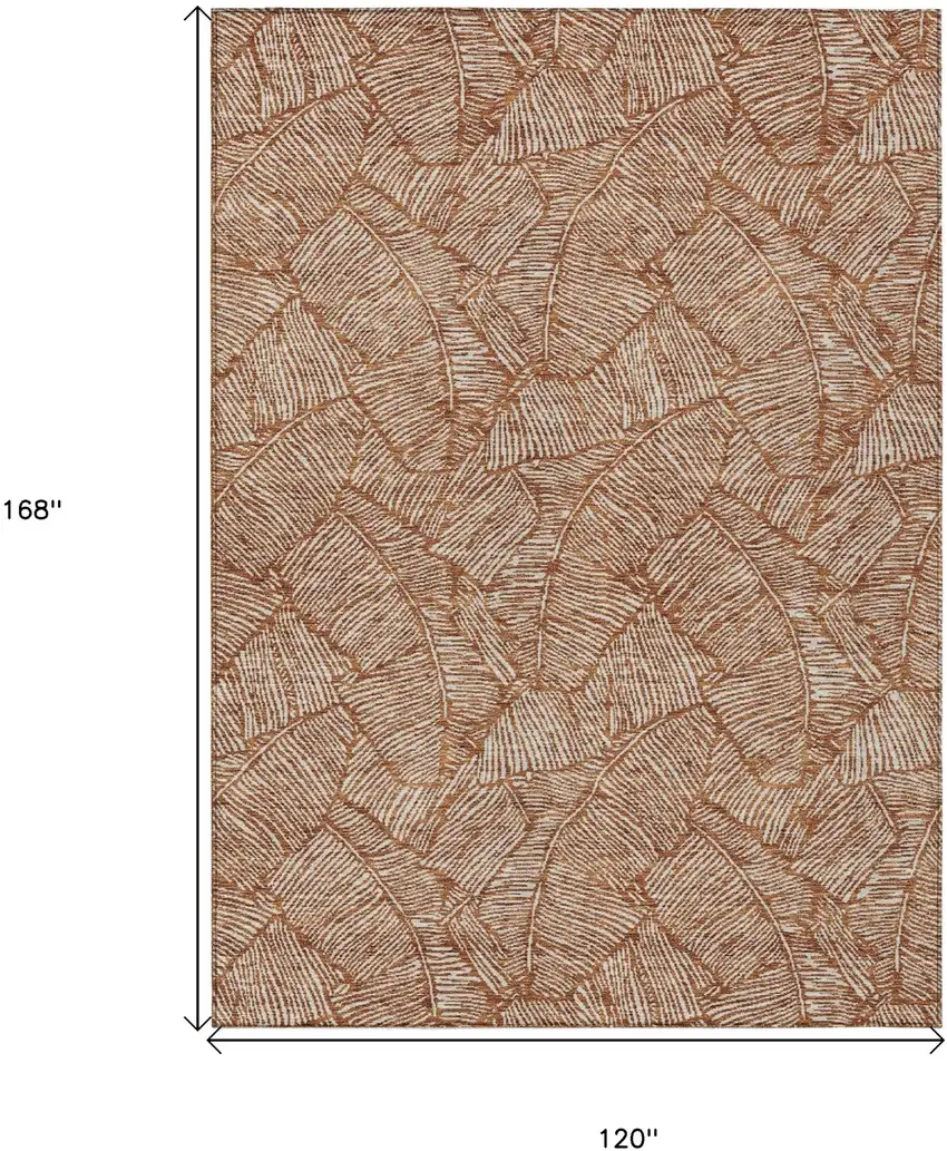 Copper And Beige Floral Washable Indoor Outdoor Area Rug Photo 3