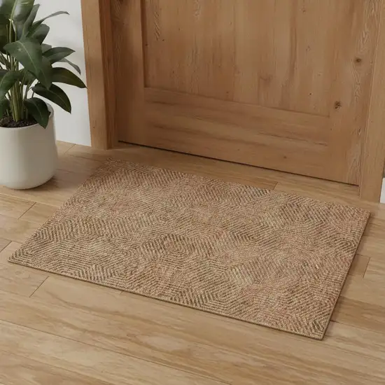 Copper And Beige Geometric Washable Area Rug With UV Protection Photo 1