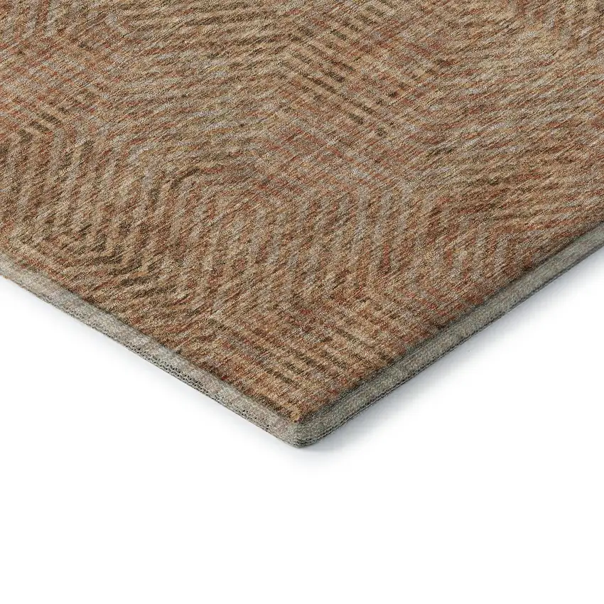 Copper And Beige Geometric Washable Area Rug With UV Protection Photo 8