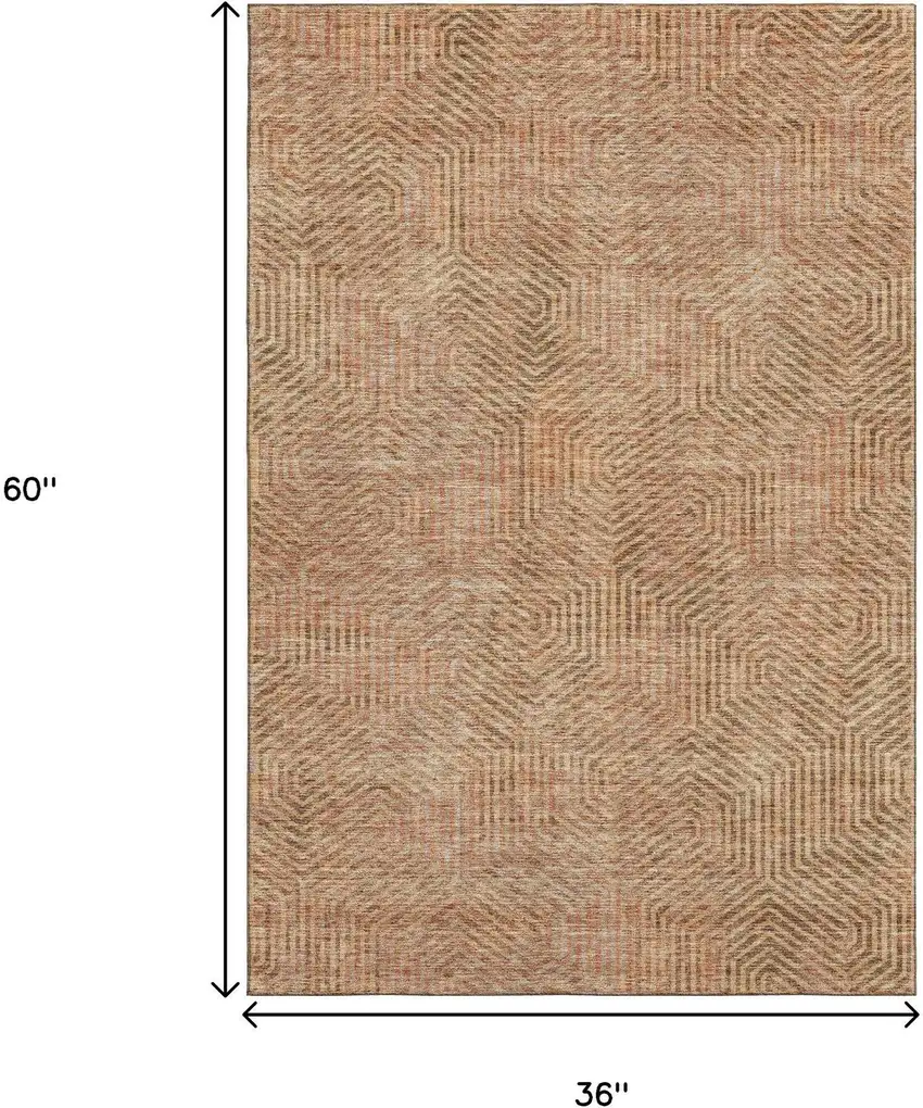 Copper And Beige Geometric Washable Area Rug With UV Protection Photo 3
