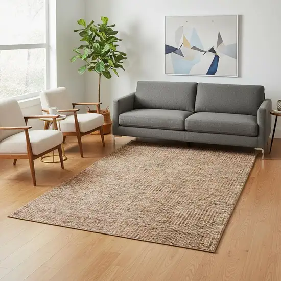 Copper And Beige Geometric Washable Area Rug With UV Protection Photo 2