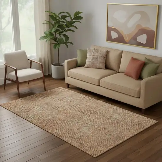 Copper And Beige Geometric Washable Area Rug With UV Protection Photo 1