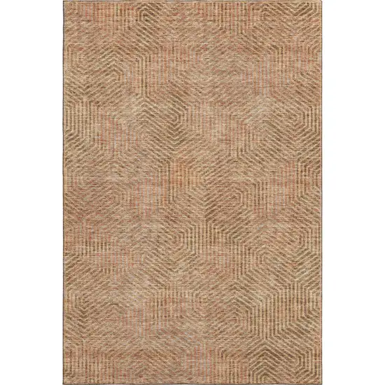 Copper And Beige Geometric Washable Area Rug With UV Protection Photo 1