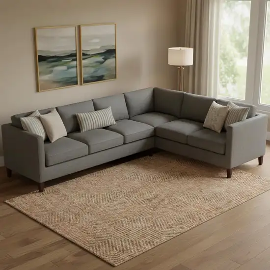 Copper And Beige Geometric Washable Area Rug With UV Protection Photo 1