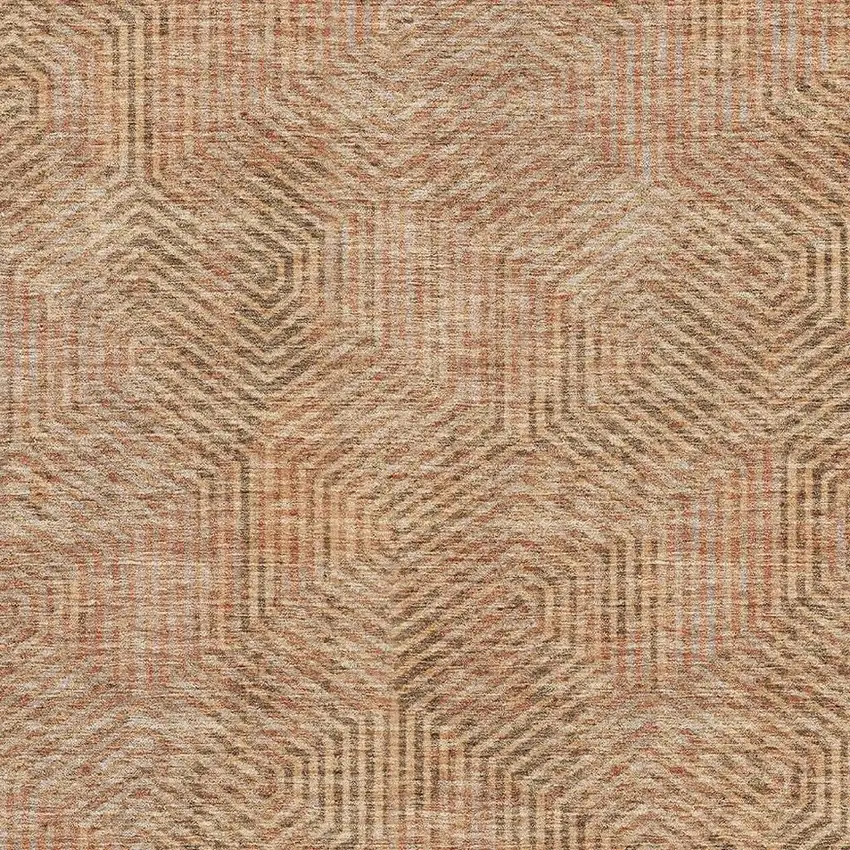 Copper And Beige Geometric Washable Area Rug With UV Protection Photo 3