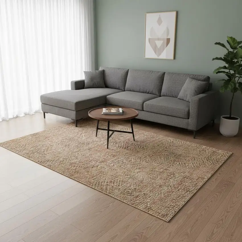 Copper And Beige Geometric Washable Area Rug With UV Protection Photo 2