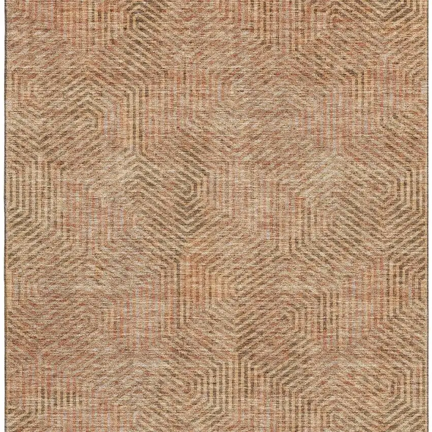 Copper And Beige Geometric Washable Area Rug With UV Protection Photo 4