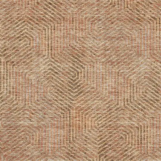 Copper And Beige Geometric Washable Area Rug With UV Protection Photo 3