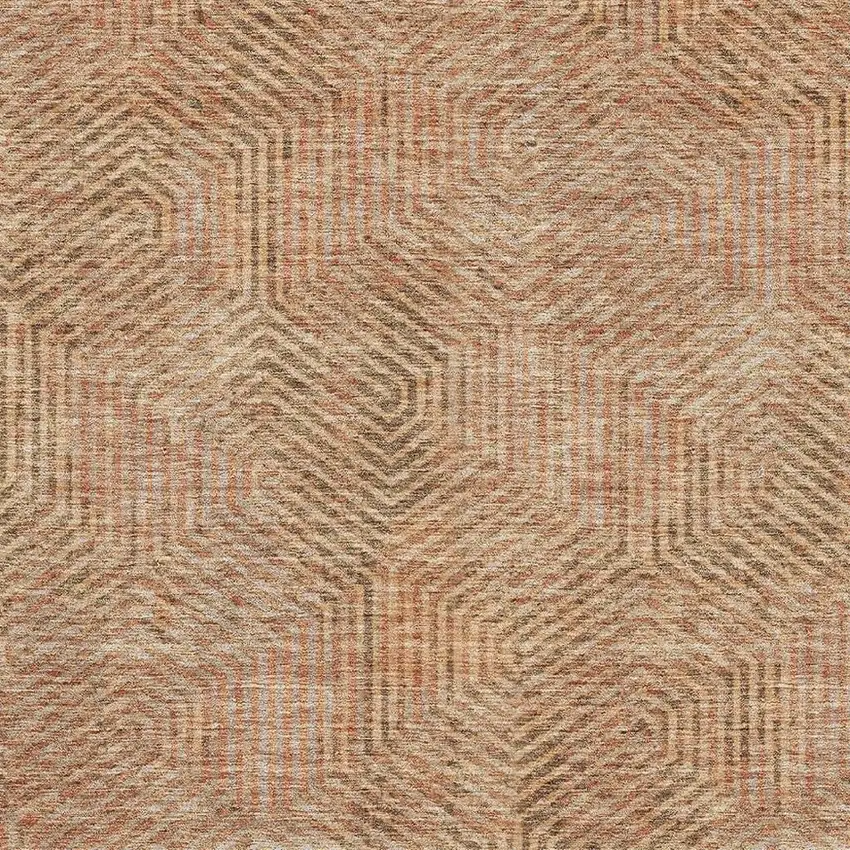 Copper And Beige Geometric Washable Area Rug With UV Protection Photo 3