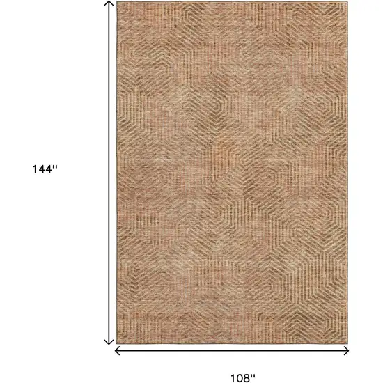Copper And Beige Geometric Washable Area Rug With UV Protection Photo 3