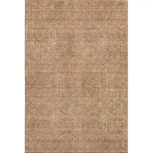 Photo of Copper And Beige Geometric Washable Area Rug With UV Protection