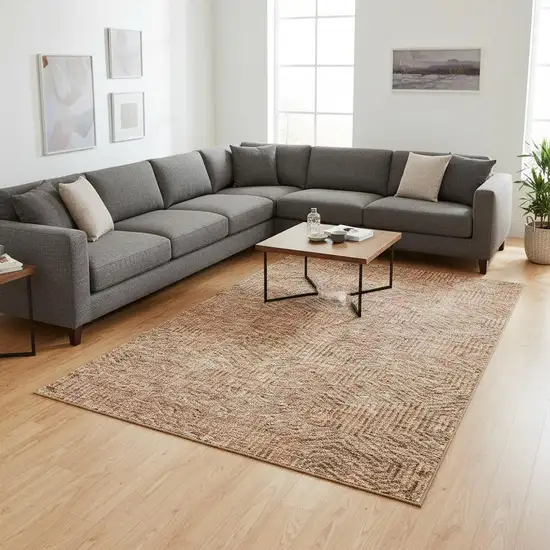 Copper And Beige Geometric Washable Area Rug With UV Protection Photo 2