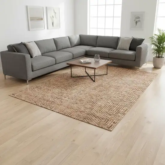 Copper And Beige Geometric Washable Area Rug With UV Protection Photo 2