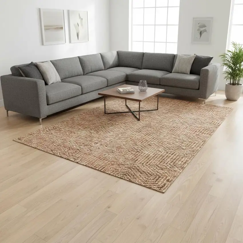 Copper And Beige Geometric Washable Area Rug With UV Protection Photo 2