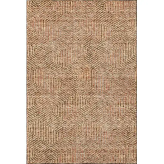 Copper And Beige Geometric Washable Area Rug With UV Protection Photo 4
