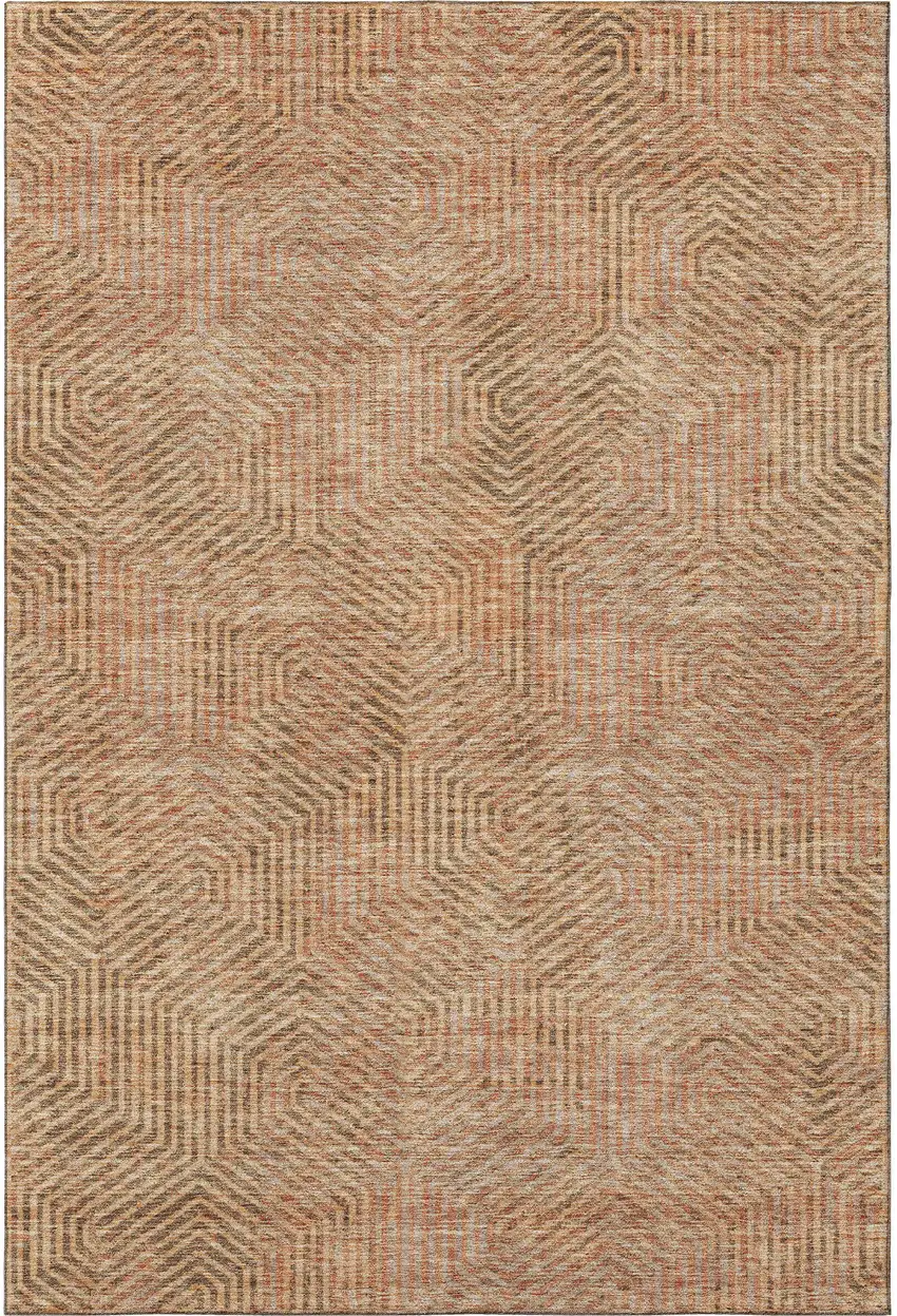 Copper And Beige Geometric Washable Area Rug With UV Protection Photo 4