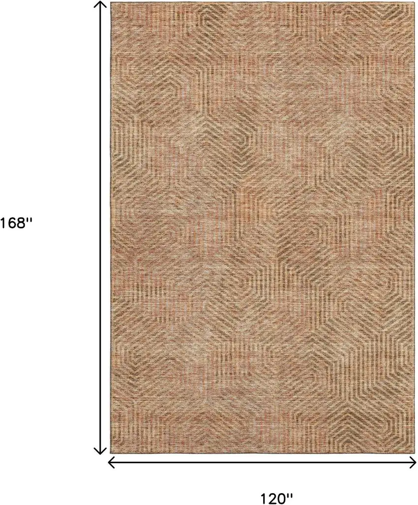 Copper And Beige Geometric Washable Area Rug With UV Protection Photo 3