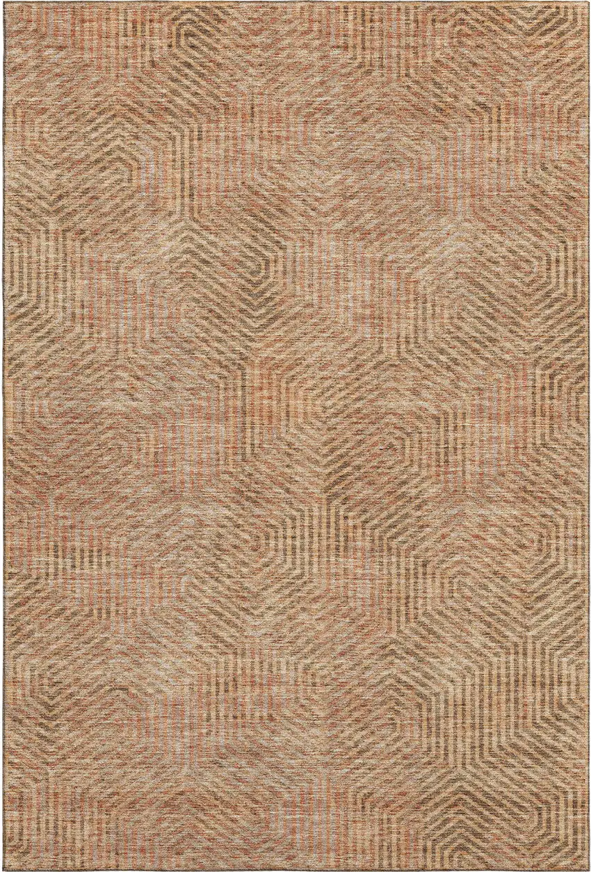Copper And Beige Geometric Washable Area Rug With UV Protection Photo 1