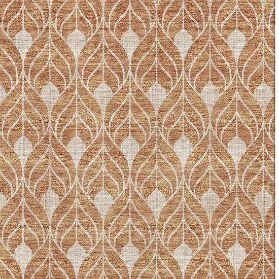 Copper And Beige Geometric Washable Area Rug With UV Protection Photo 2