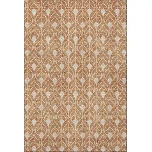 Photo of Copper And Beige Geometric Washable Area Rug With UV Protection