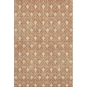 Photo of Copper And Beige Geometric Washable Area Rug With UV Protection