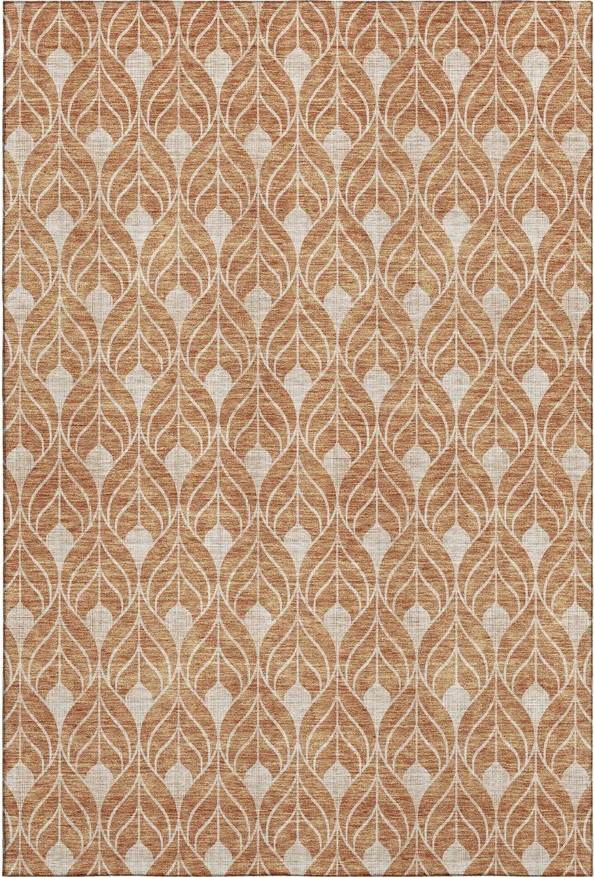 Copper And Beige Geometric Washable Area Rug With UV Protection Photo 1