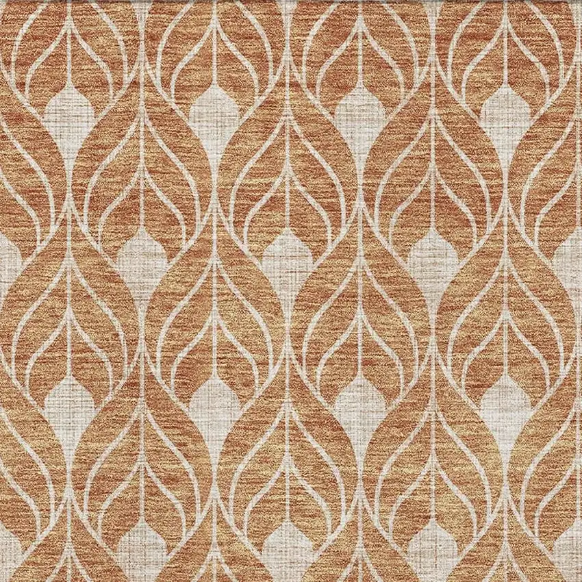 Copper And Beige Geometric Washable Area Rug With UV Protection Photo 2
