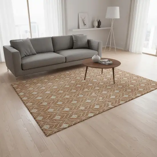 Copper And Beige Geometric Washable Area Rug With UV Protection Photo 2