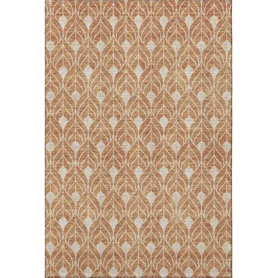 Copper And Beige Geometric Washable Area Rug With UV Protection Photo 3