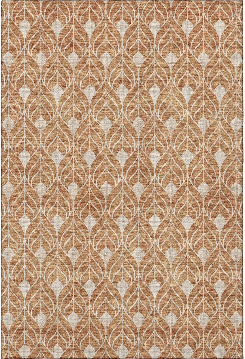Copper And Beige Geometric Washable Area Rug With UV Protection Photo 3