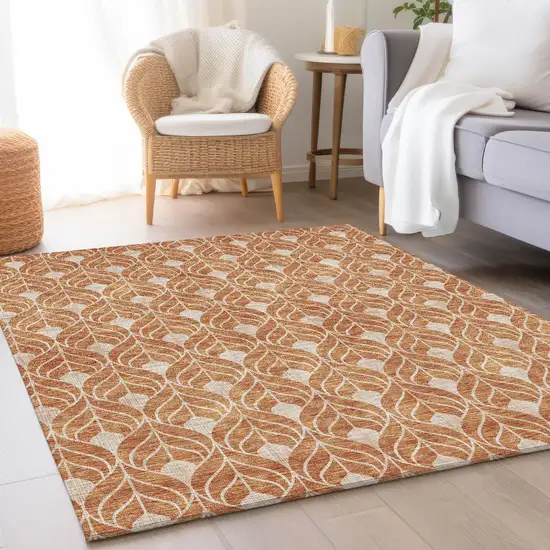 Copper And Beige Geometric Washable Area Rug With UV Protection Photo 4
