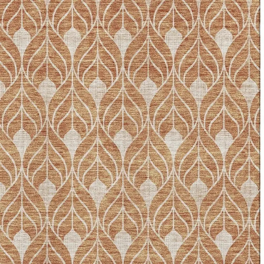 Copper And Beige Geometric Washable Area Rug With UV Protection Photo 3