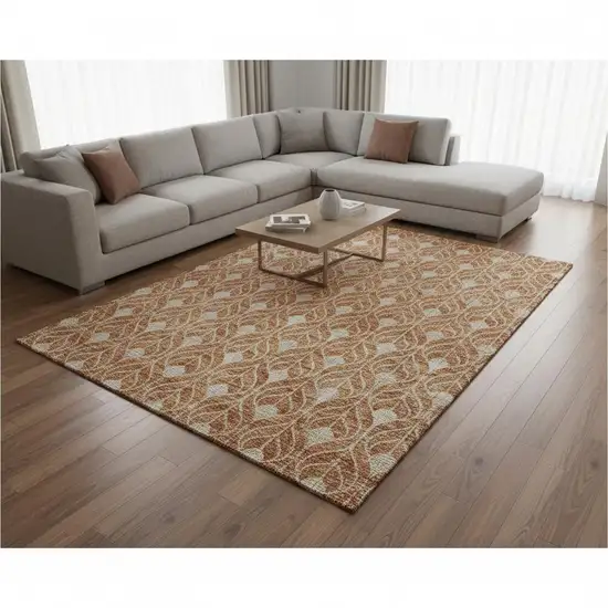 Copper And Beige Geometric Washable Area Rug With UV Protection Photo 2
