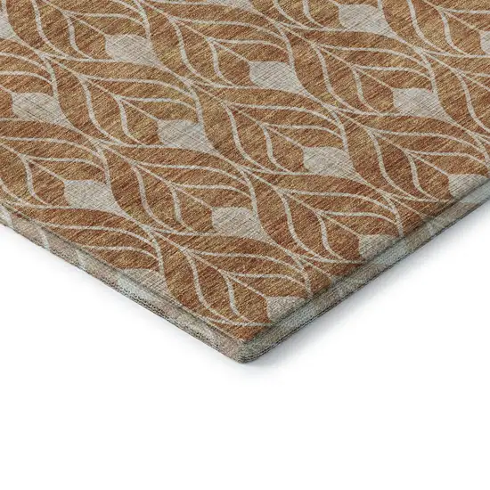 Copper And Beige Geometric Washable Area Rug With UV Protection Photo 7