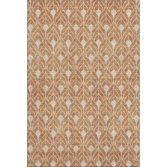 Copper And Beige Geometric Washable Area Rug With UV Protection Photo 1