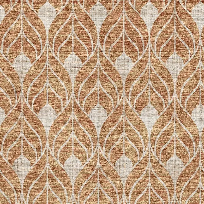 Copper And Beige Geometric Washable Area Rug With UV Protection Photo 2