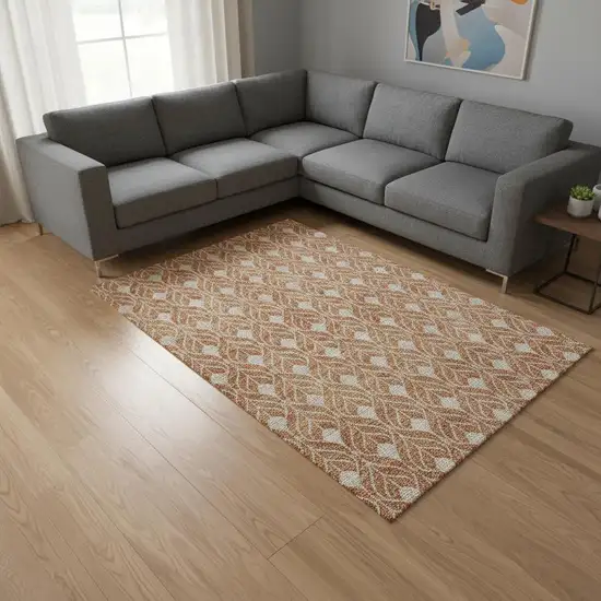 Copper And Beige Geometric Washable Area Rug With UV Protection Photo 2