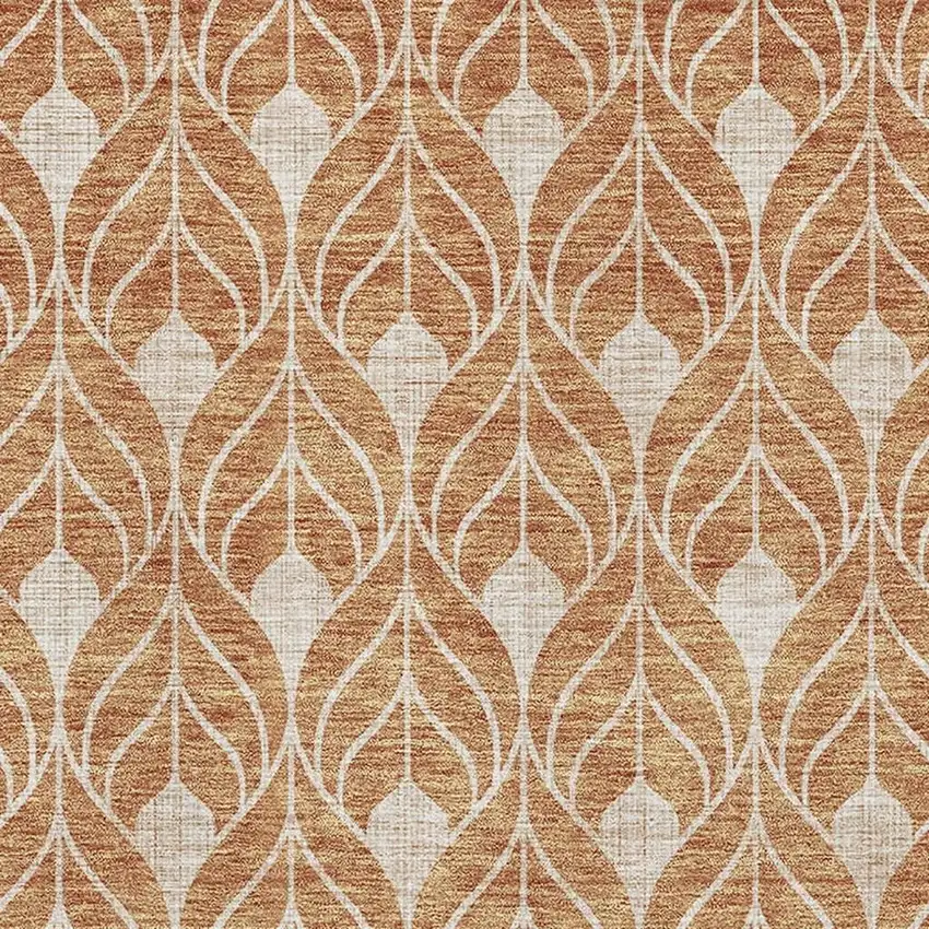 Copper And Beige Geometric Washable Area Rug With UV Protection Photo 2