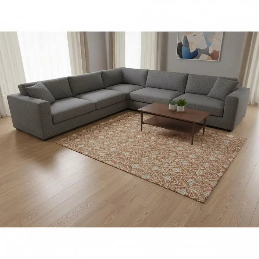 Copper And Beige Geometric Washable Area Rug With UV Protection Photo 2