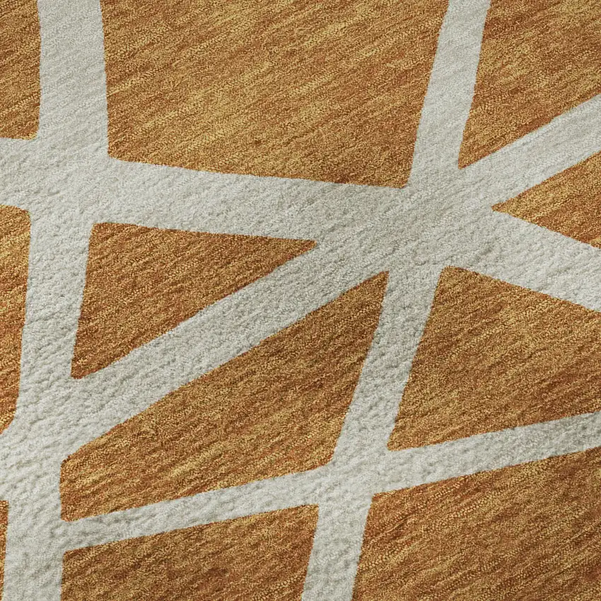 Copper And Beige Geometric Washable Area Rug With UV Protection Photo 9