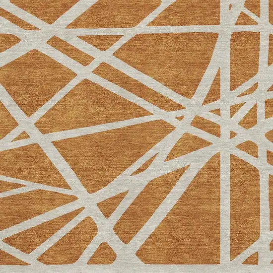 Copper And Beige Geometric Washable Area Rug With UV Protection Photo 2