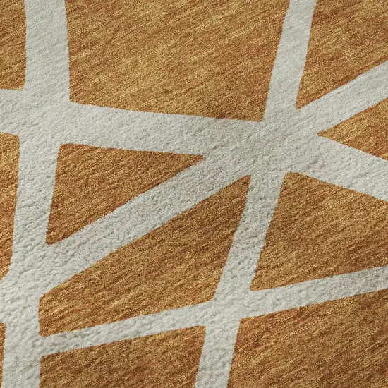 Copper And Beige Geometric Washable Area Rug With UV Protection Photo 9