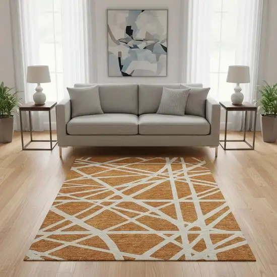 Copper And Beige Geometric Washable Area Rug With UV Protection Photo 2