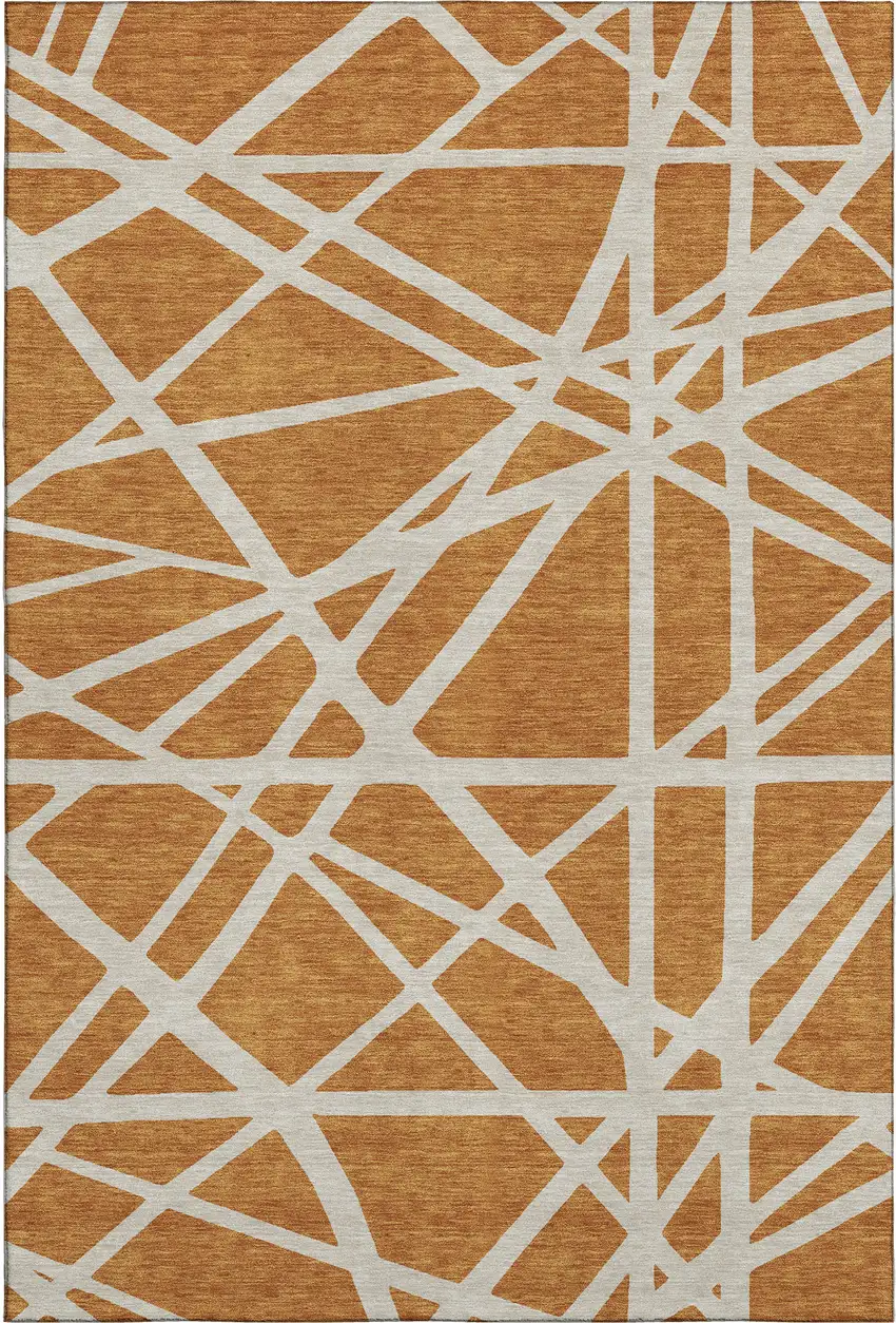 Copper And Beige Geometric Washable Area Rug With UV Protection Photo 1